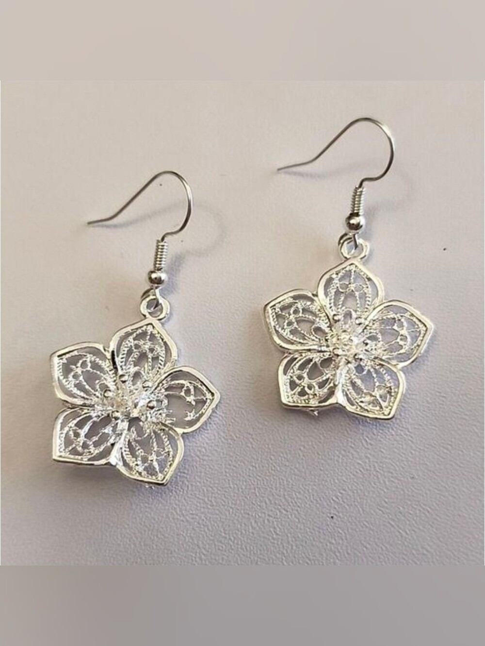Silver Lace Flower Dangle Earrings